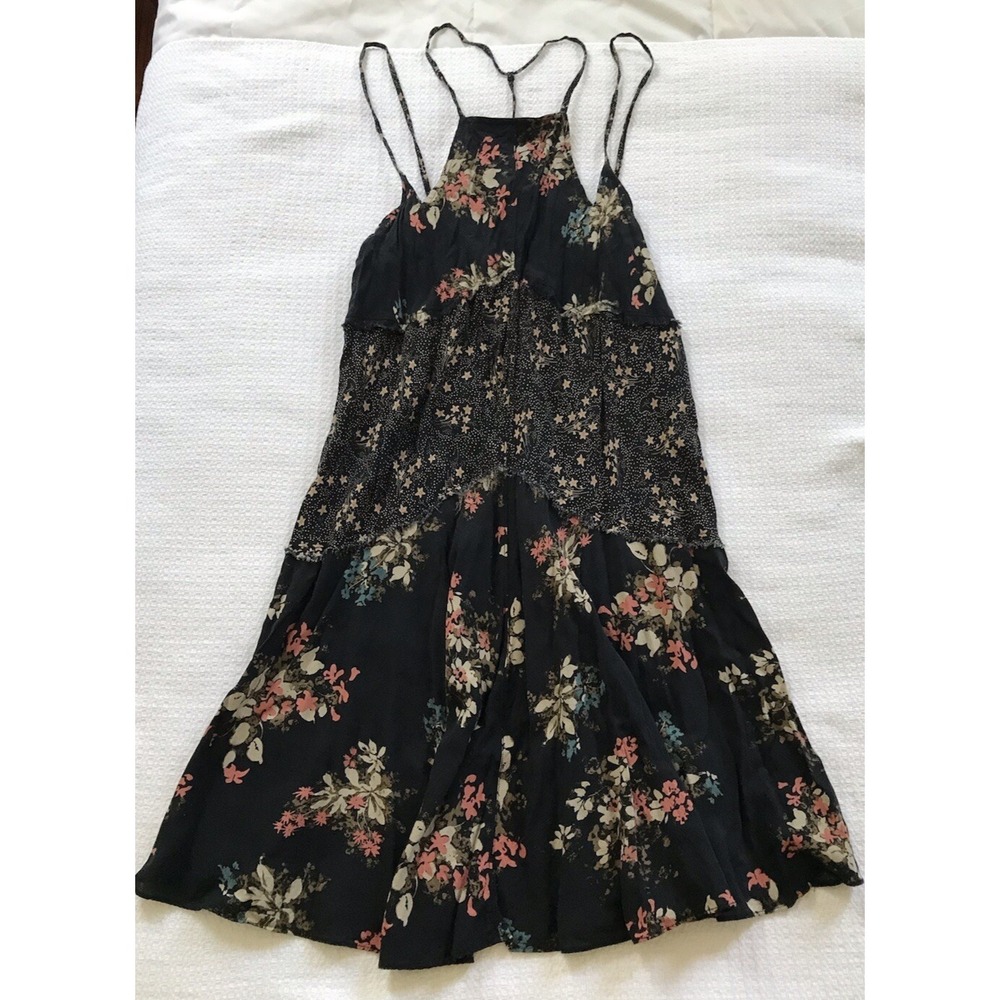 Intimately Free People Floral Slip Mini Dress Black Red Womens XS Fairy Goth